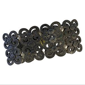 NWT Chunky Silver and Bead Stretch Cuff Bracelet with Etched Texture